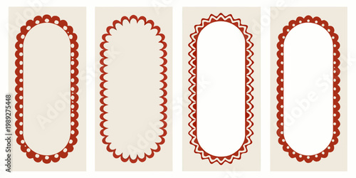 Four decorative frames with scalloped edges in reddish brown tones