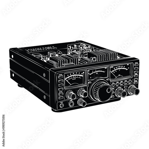 Vintage amateur radio transceiver bundle silhouette for ham operator.