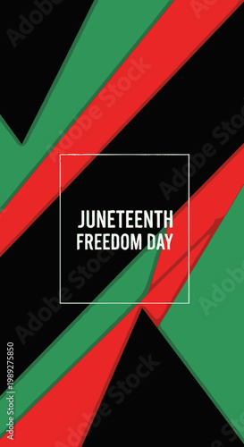 Vibrant vector illustration with striking Pan-African colors and bold geometric patterns, commemorating a day of profound liberation and the pursuit of human rights