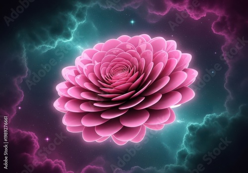 Vibrant pink flower on abstract colorful background, nature concept