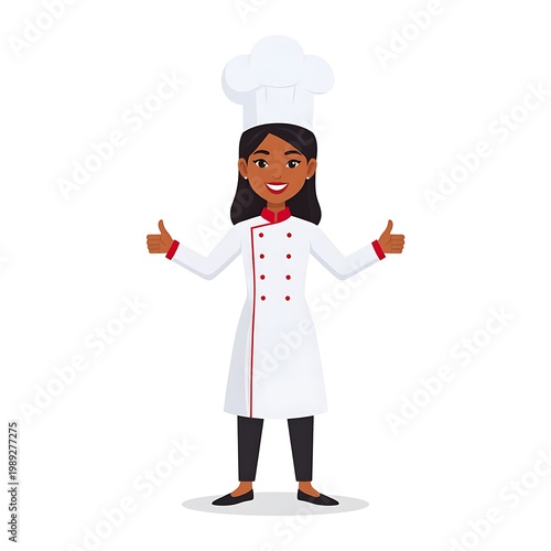 A smiling female chef with thumbs up