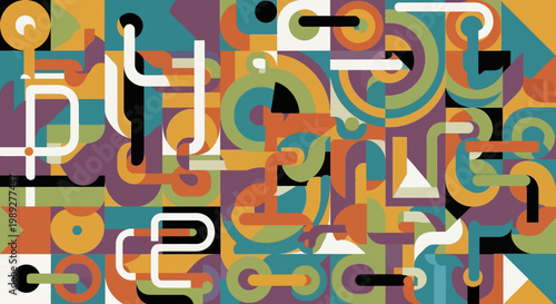 Abstract Geometric Pattern with Colorful Shapes and Lines