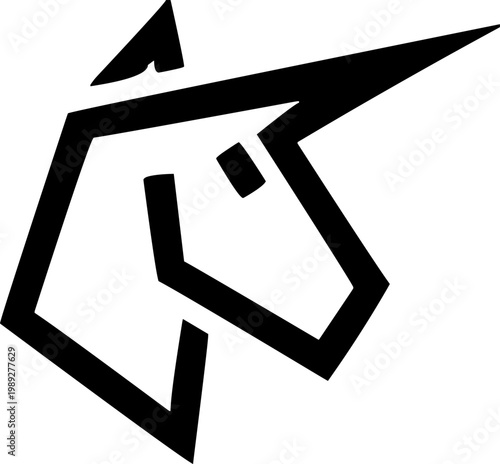 geometric unicorn head logo minimalist fantasy horse line art vector icon