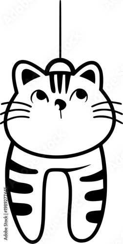 cute tabby cat ornament hanging vector illustration black and white kitten icon