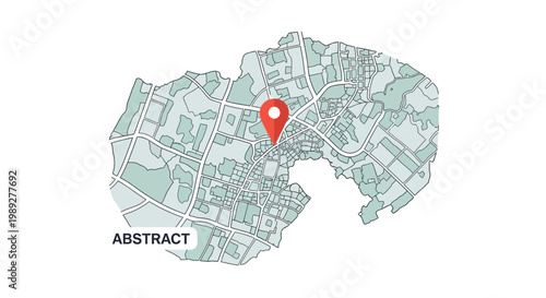 Abstract City Map Illustration with Red Location Pin Marker