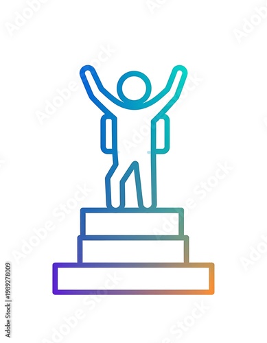 A stick figure on a three-tiered rainbow podium