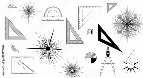 Set of Geometric Drafting Tools and Abstract Starburst Elements
