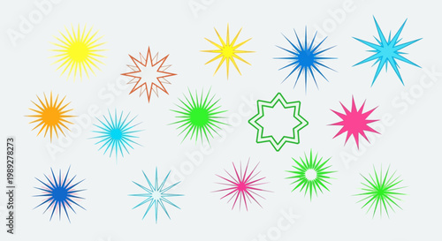Set of Colorful Starburst and Sparkle Vector Icons