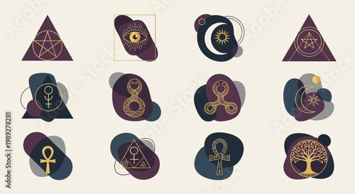 Set of Esoteric and Occult Symbols with Celestial Elements