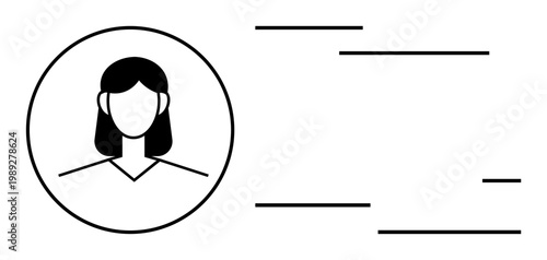 User interface, digital identity, account creation, online profiles, personalization, information cards. Outline of a female avatar with horizontal lines. User interface and digital identity concept