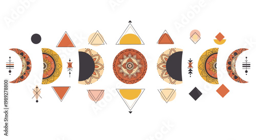Boho Moon Phase Mandala Design with Geometric Elements