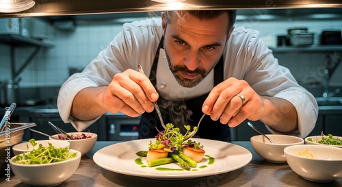 Chef preparing healthy food in kitchen.