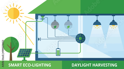 Eco-Friendly Lighting: An illustrative view showcases a smart eco-lighting system powered by solar energy.