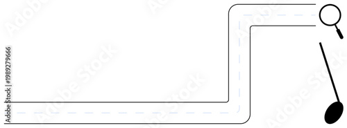 Search path. Minimalist illustration a magnifying glass and a path indicating a search process. Search relevant for navigation, exploration, research, discovery, and analysis
