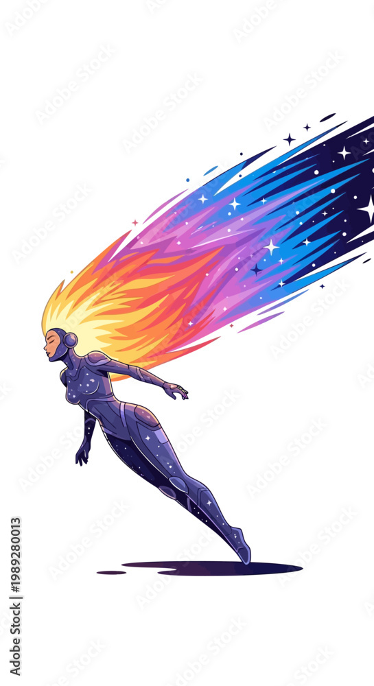 Obraz premium Woman with flowing colorful hair running.