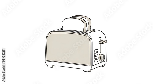 A drawn image of a white toaster with three slices of bread inside on a white background image art