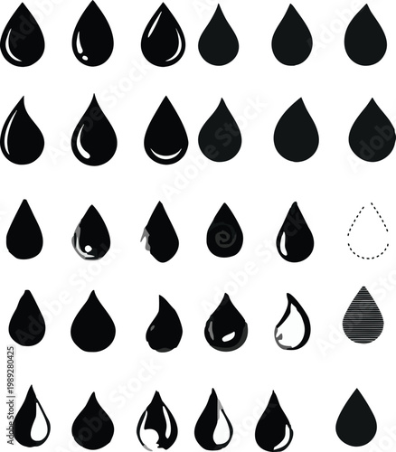 Water drop icon set on transparent background. Flat vector droplet logo shapes template design elements. Vector illustration.