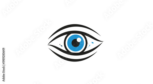 a blue eye with a black pupil.