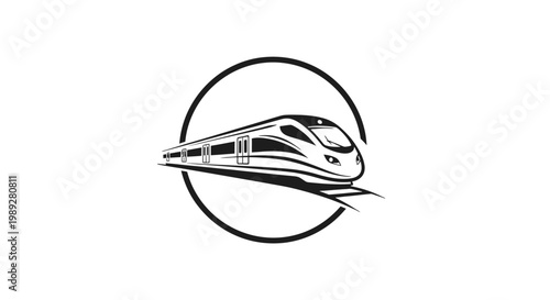 a black and white train logo.