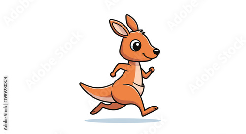 Cute kangaroo character jumps and runs forward with a happy expression against a clean white background.