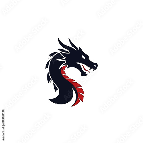 Dragon head logo with red accents.