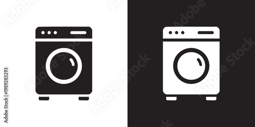 Flat Washing Machine Icon with Circular Door and Minimal Control Panel for Appliance and Home Use