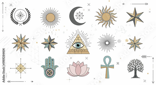 Esoteric and Occult Symbol Set with Sacred Geometry and Mystical Elements