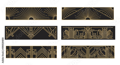 Set of Art Deco Geometric Border Frames and Decorative Dividers