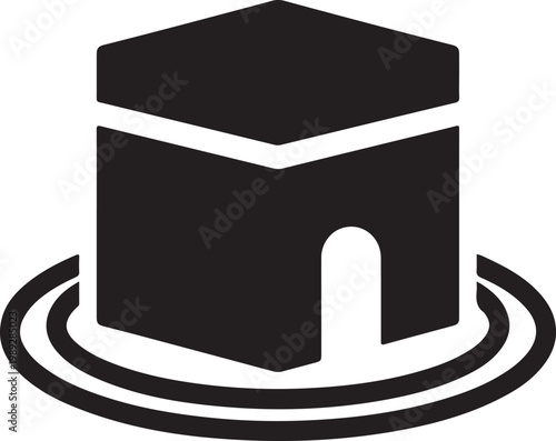 Kaaba silhouette with concentric circles, mecca islamic symbol