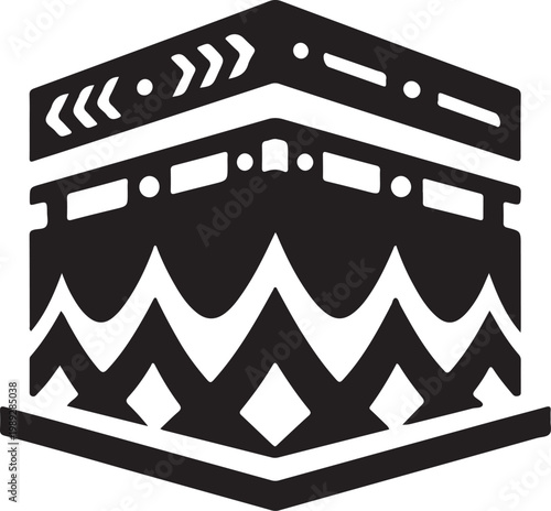 Kaaba silhouette with geometric patterns, mecca cube