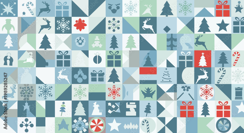 Fototapeta premium Christmas Holiday Seamless Pattern with Geometric Icons and Festive Symbols
