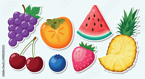 Assortment of fresh fruit with vitamins nutrition persimmon watermelon pineapple