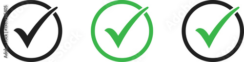  Green and black checkmarks icon set in circles.