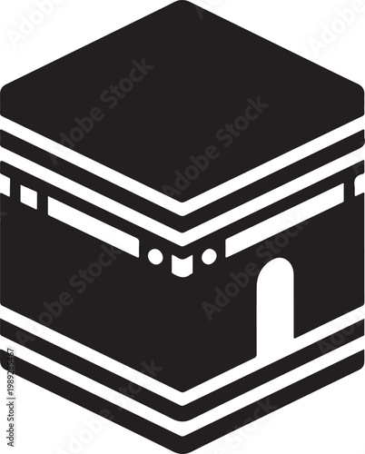 Kaaba silhouette with white details on a transparent background, mecca islamic cube