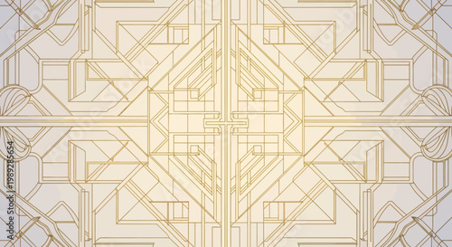 Art Deco Geometric Pattern, Golden Lines on White Background, Luxury Design