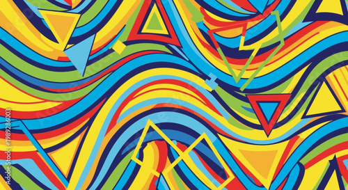 Vibrant Abstract Pattern with Colorful Wavy Lines and Geometric Shapes