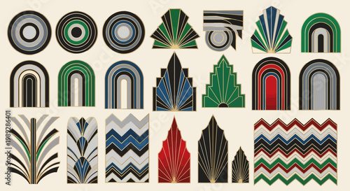 Art Deco Geometric Pattern Elements and Decorative Shapes Set