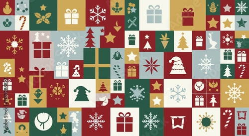 Seamless Christmas Pattern with Festive Icons and Holiday Symbols
