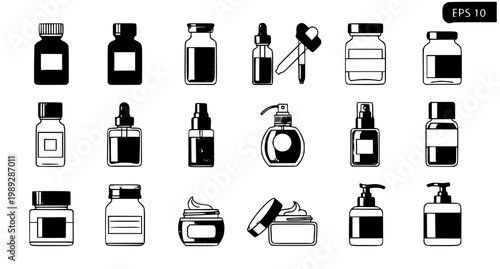 Small Medical and Perfume Jar Bottles Icon Vector Set