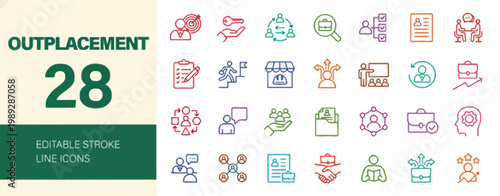 Outplacement Services Icons A Collection of 28 Editable Stroke Line Icons Representing Career Transition and Support