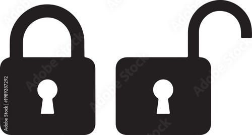 Lock unlock icon silhouette vector for security concept isolated on white background