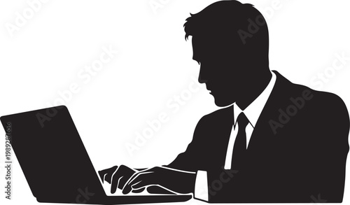 Man using laptop silhouette vector for work concept isolated on white background