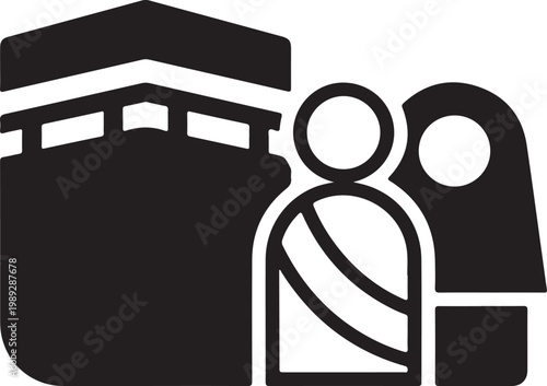 Kaaba, pilgrims in ihram, silhouette mecca hajj