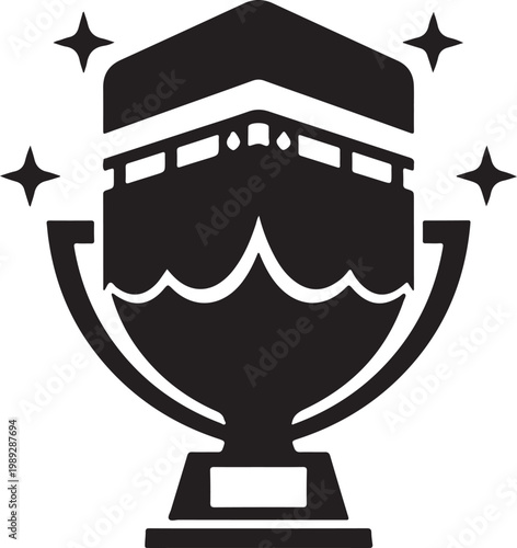 Kaaba, trophy cup silhouette with sparkles, mecca