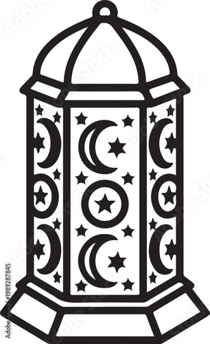 Lantern with crescent moons and stars, islamic ramadan lantern silhouette