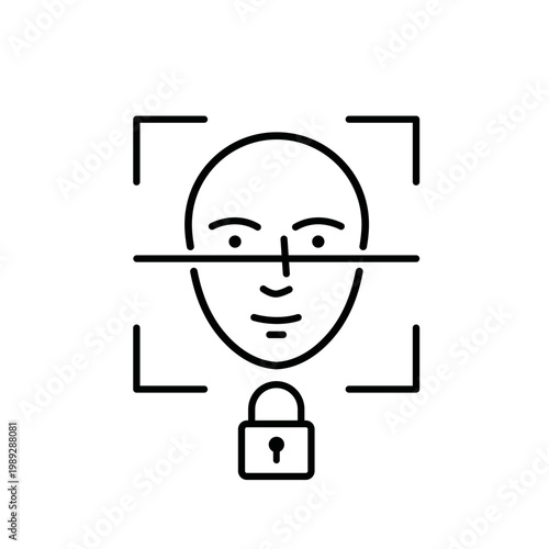 Face ID scanning icon for biometric authentication, Facial recognition system and cybersecurity concept.