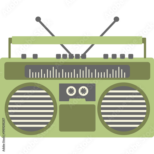 Retro Green Boombox Illustration Flat Vector Design