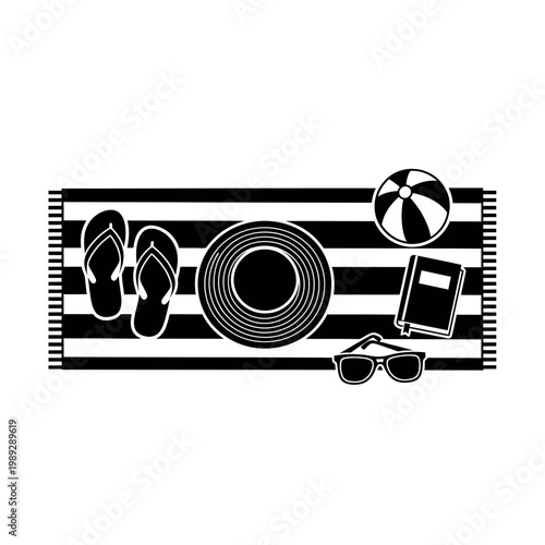 Beach Towel with Summer Accessories Flat Lay.