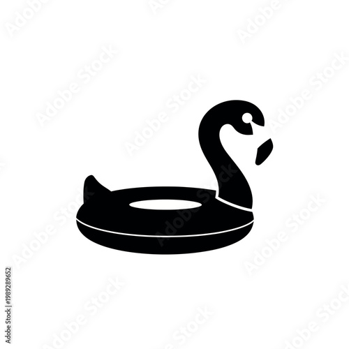 Black Flamingo Pool Float Icon Silhouette.