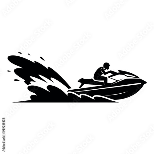 Silhouette of a Person Riding a Jet Ski on Water.